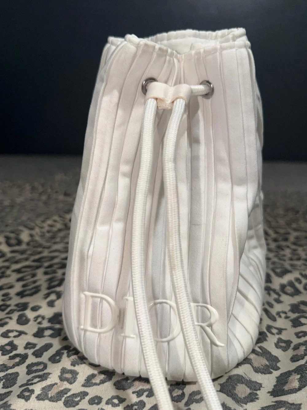 Dior Beauty Pleated White Drawstring Pouch